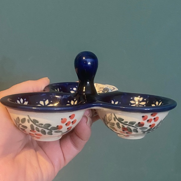 NWT Polish Pottery Condiment / Spice Dish 5" 94-L Bolesławiec - Flower / Holiday - Picture 2 of 7
